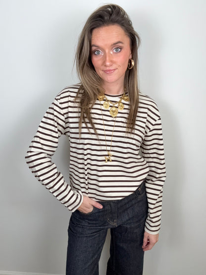 Evi longsleeve striped brown/white