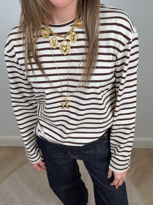 Evi longsleeve striped brown/white