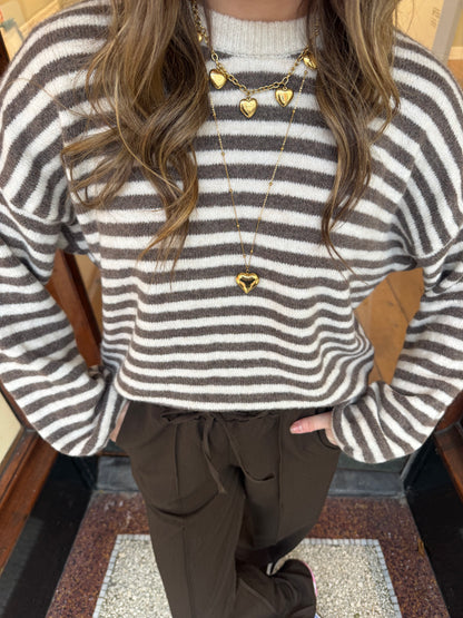 Abby knit white/beige striped