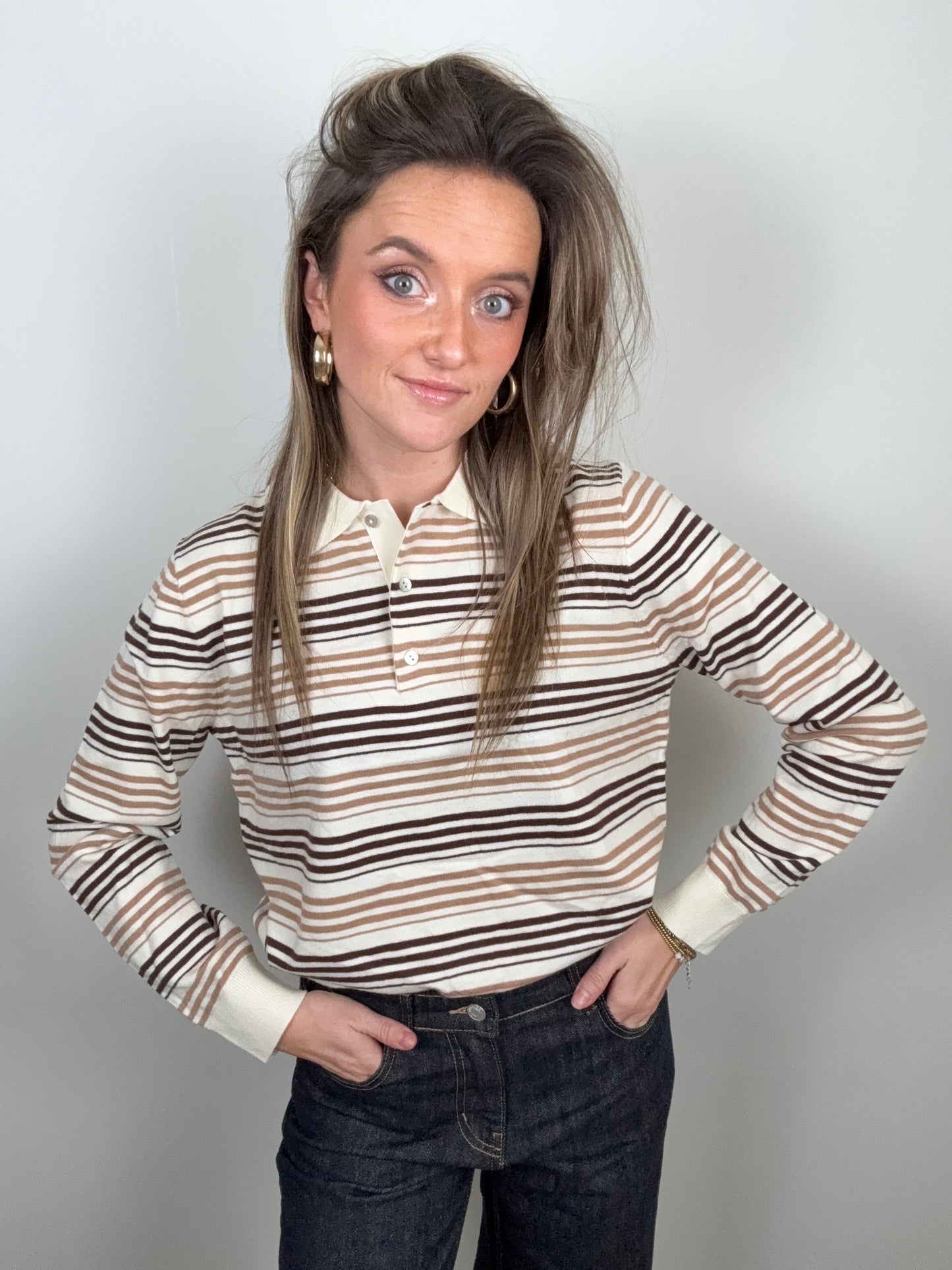 Striped polo brown/beige