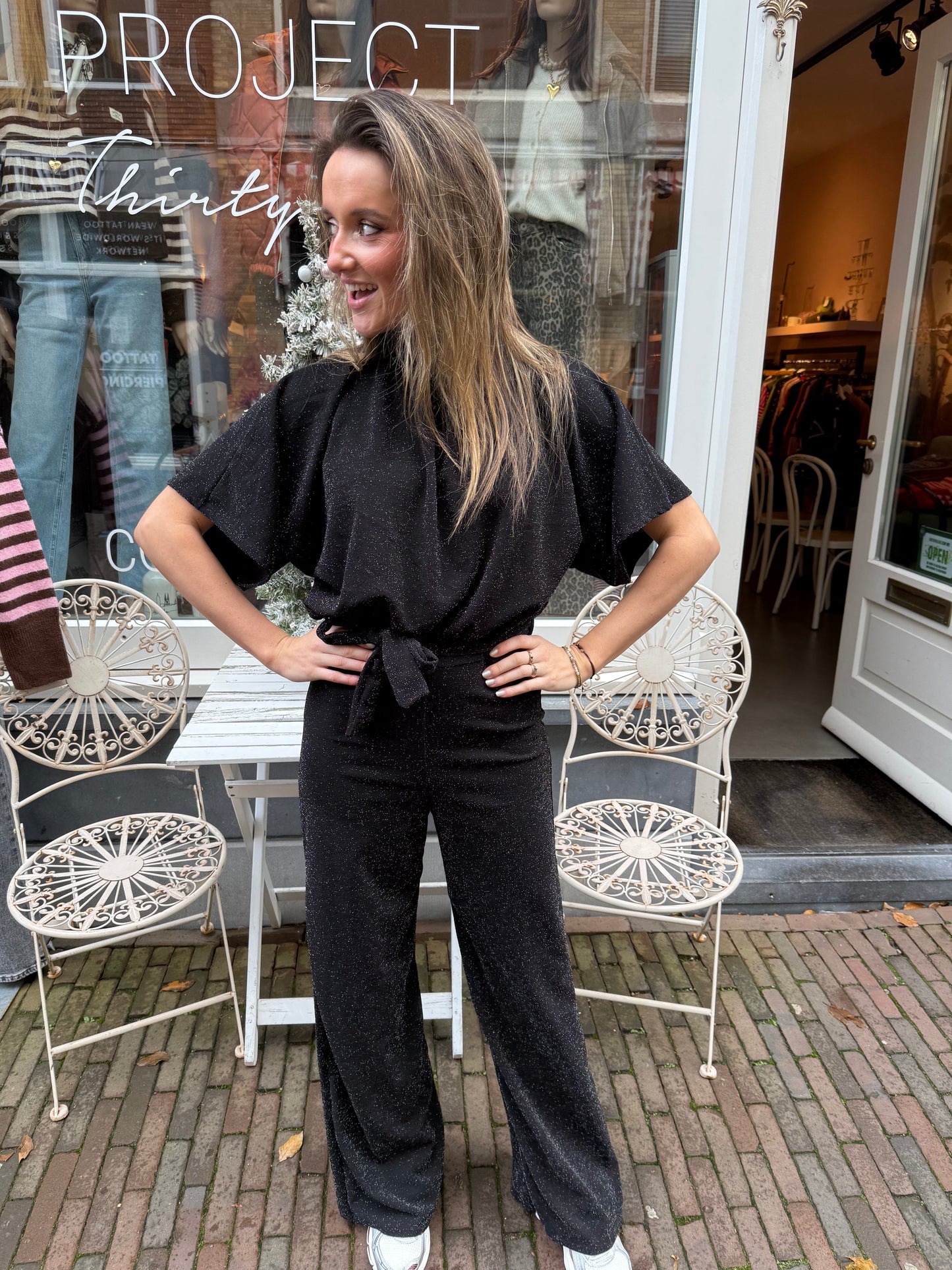 Donna jumpsuit glitter zwart