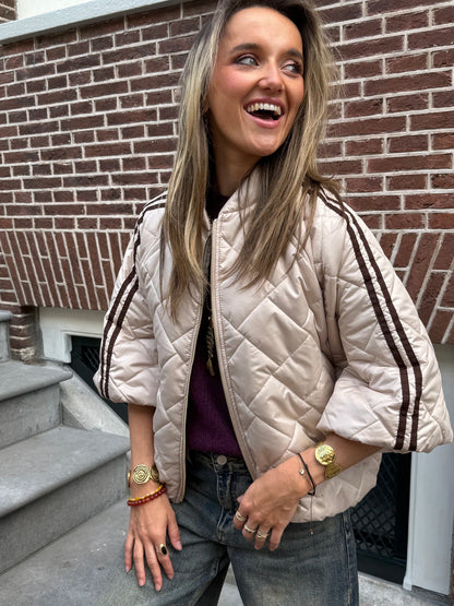 Lio gewatteerde bomber korte mouw beige/bruin streep