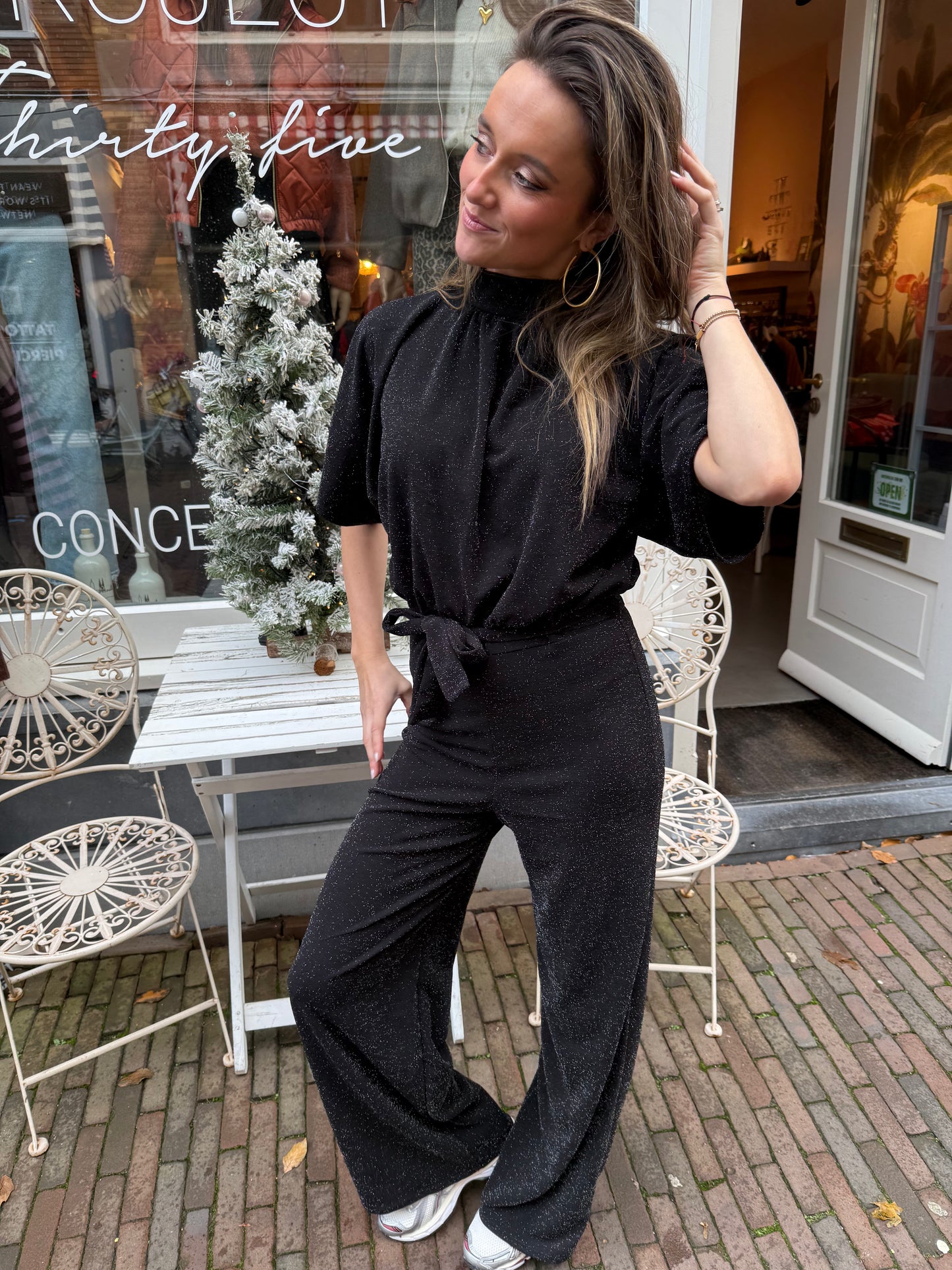 Donna jumpsuit glitter zwart