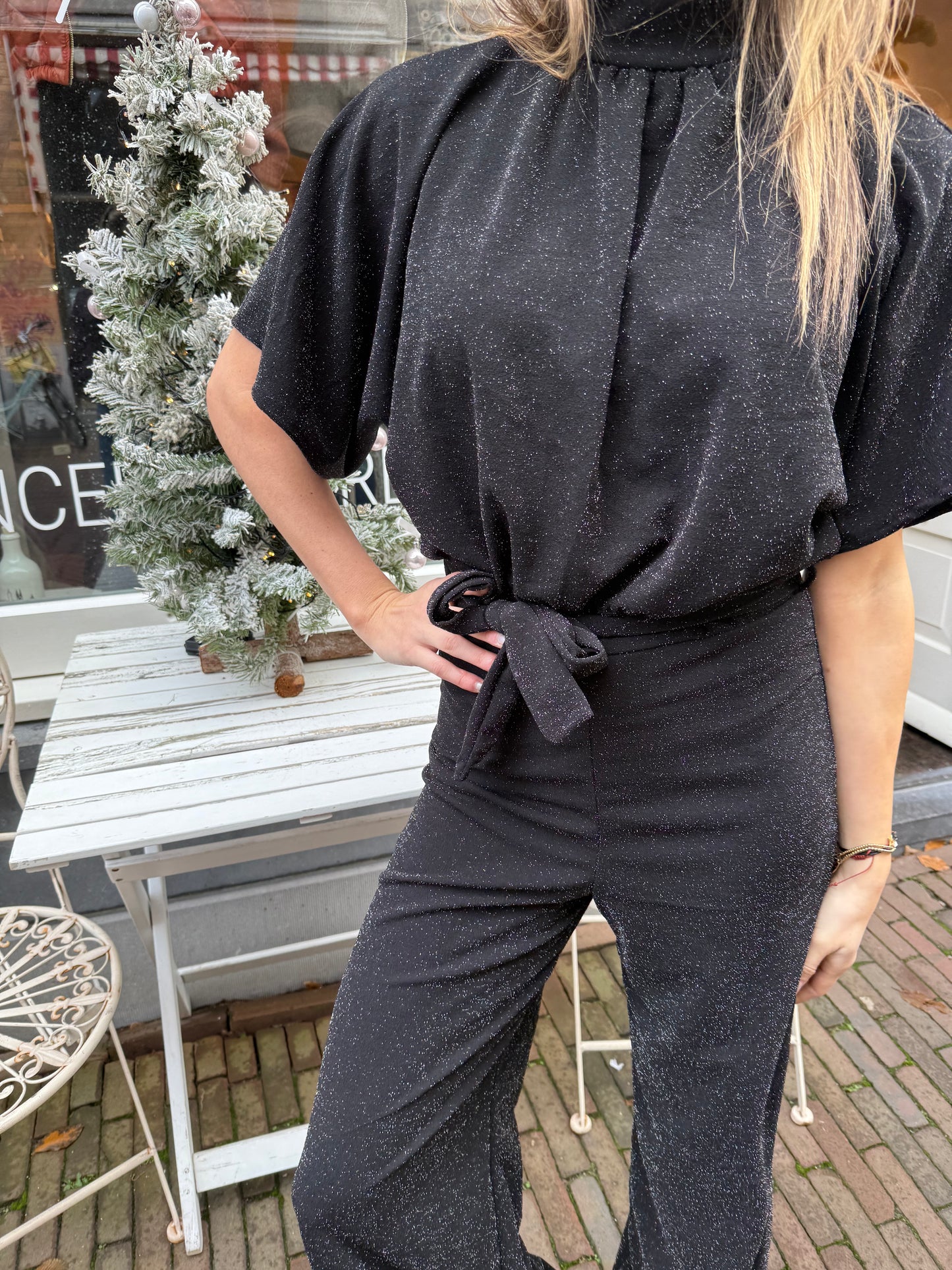 Donna jumpsuit glitter zwart