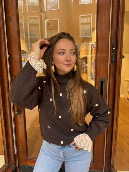 Vivi trui hartjes bruin/wit