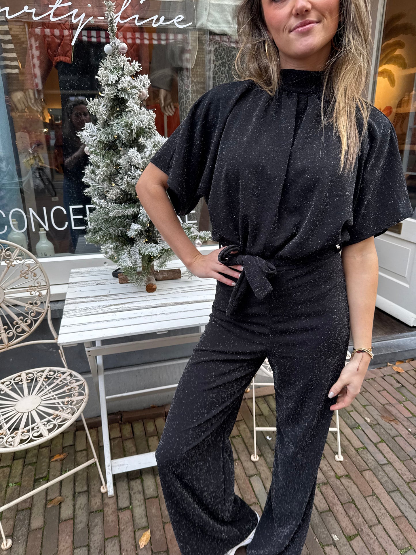 Donna jumpsuit glitter zwart