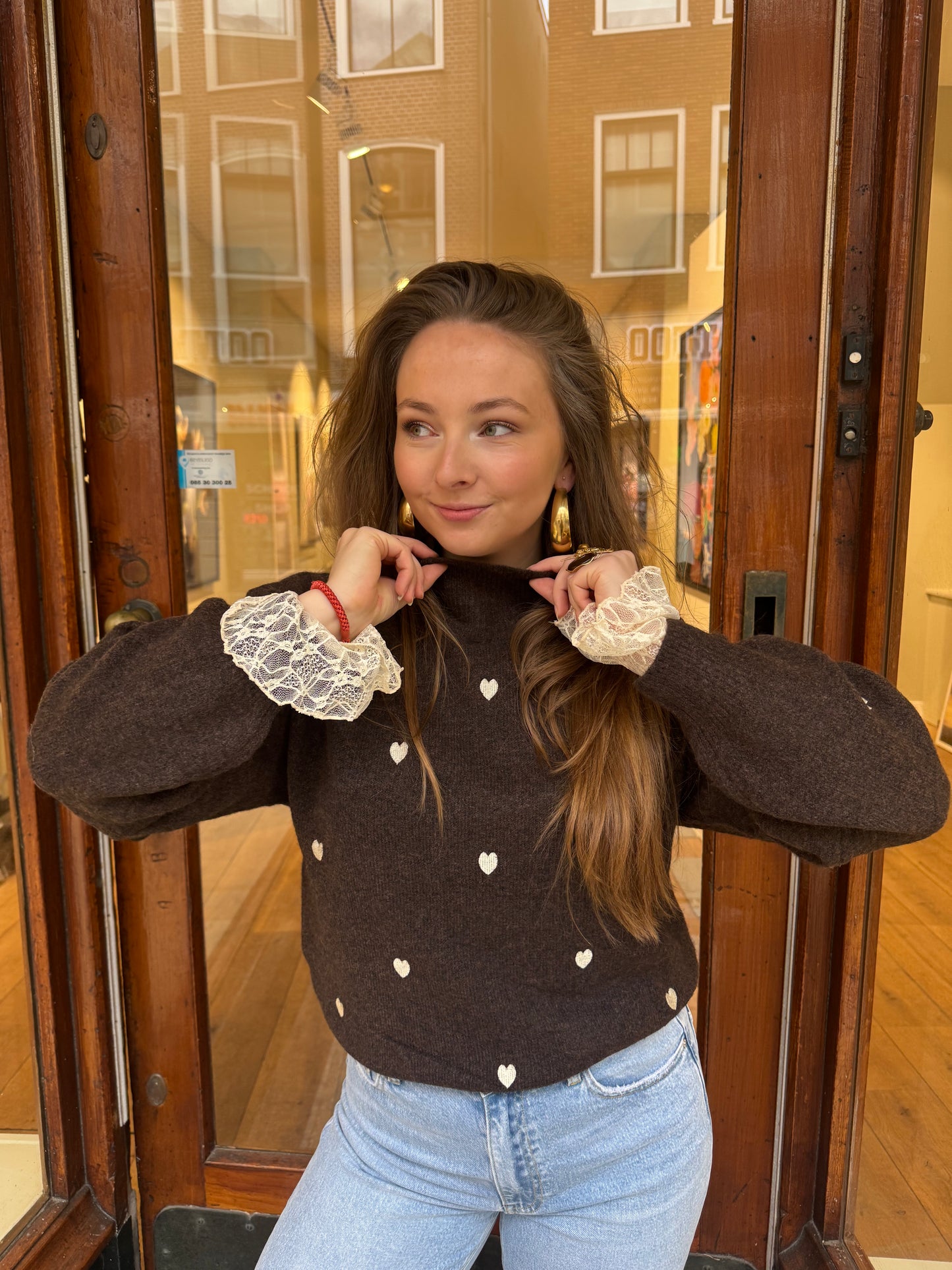 Vivi trui hartjes bruin/wit