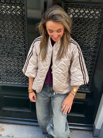 Lio gewatteerde bomber korte mouw beige/bruin streep