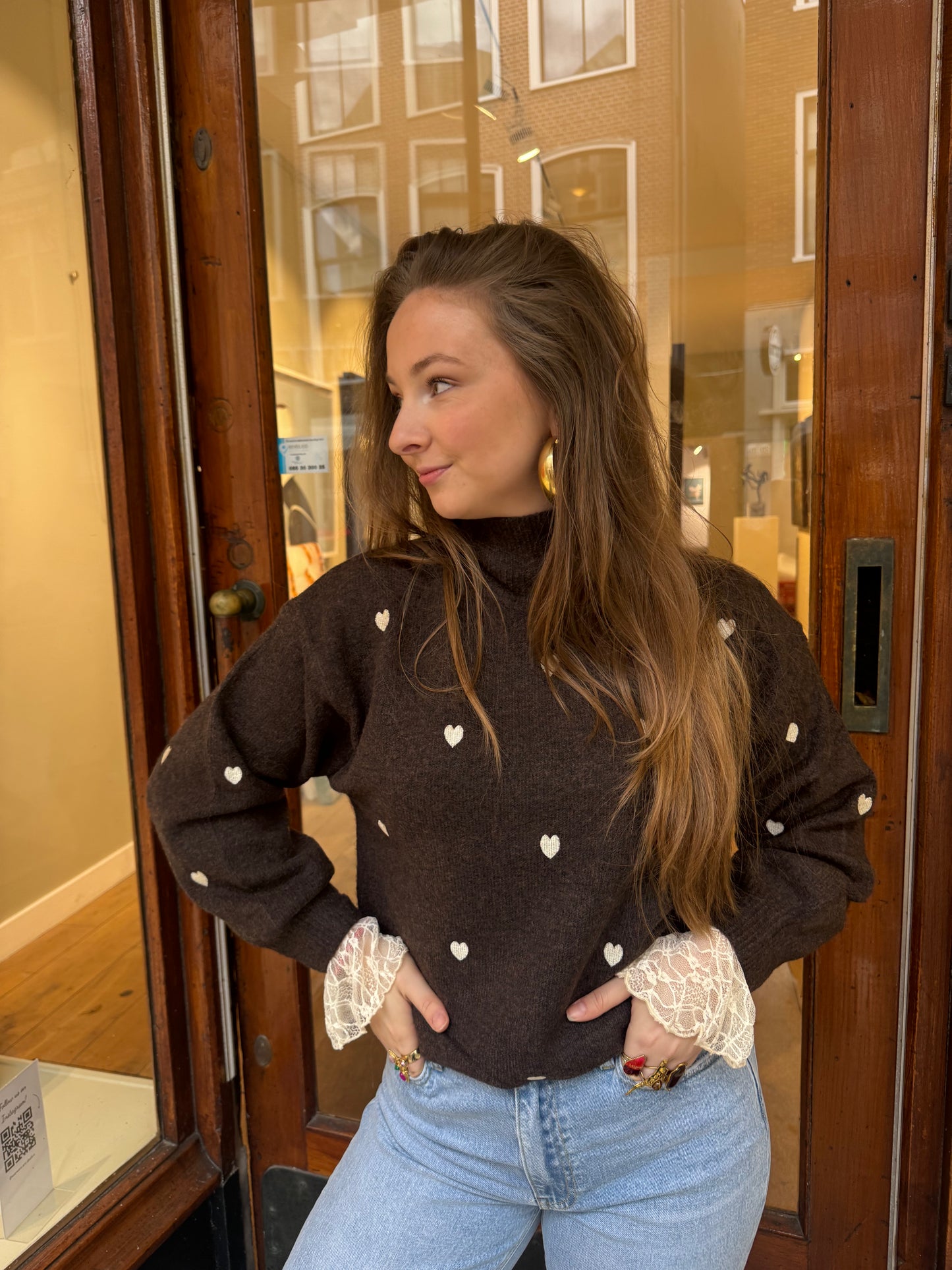 Vivi trui hartjes bruin/wit