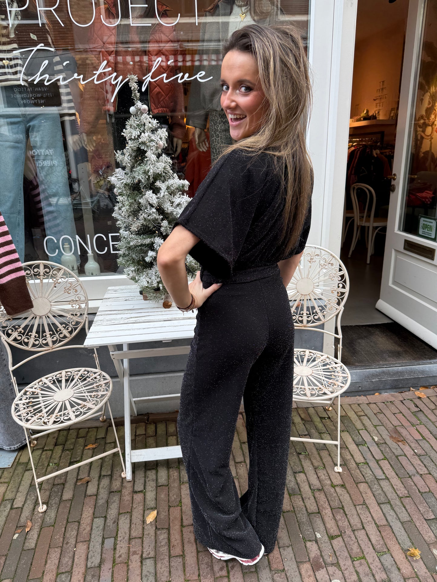 Donna jumpsuit glitter zwart