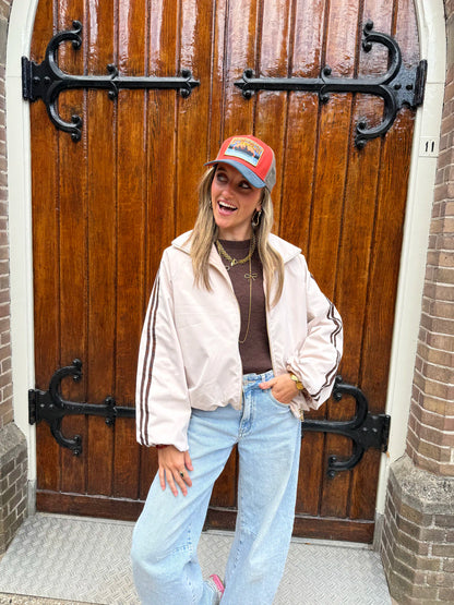 Riley gewatteerde bomber beige/bruin streep