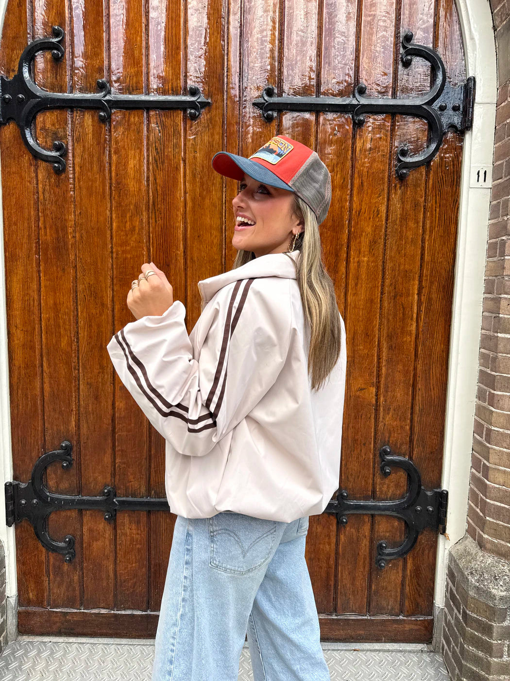 Riley gewatteerde bomber beige/bruin streep