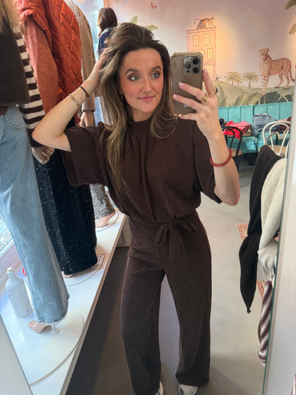 Donna jumpsuit glitter bruin