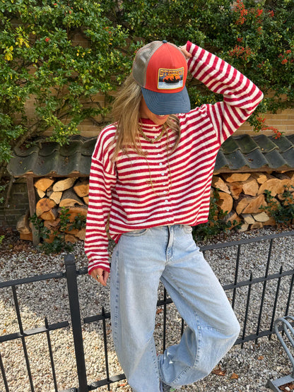Noa vestje knoopjes rood/wit gestreept