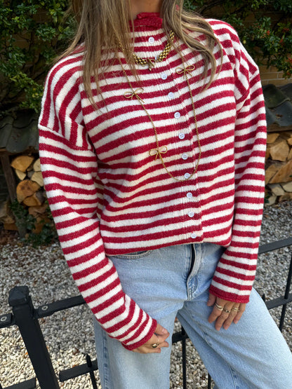 Noa vestje knoopjes rood/wit gestreept