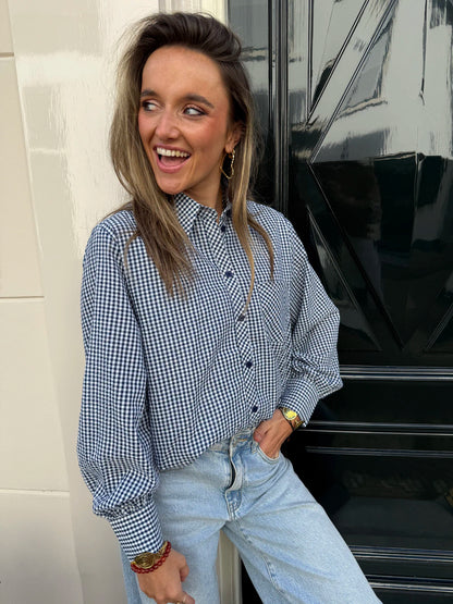 Lux blouse lange mouw blauw/wit geruit