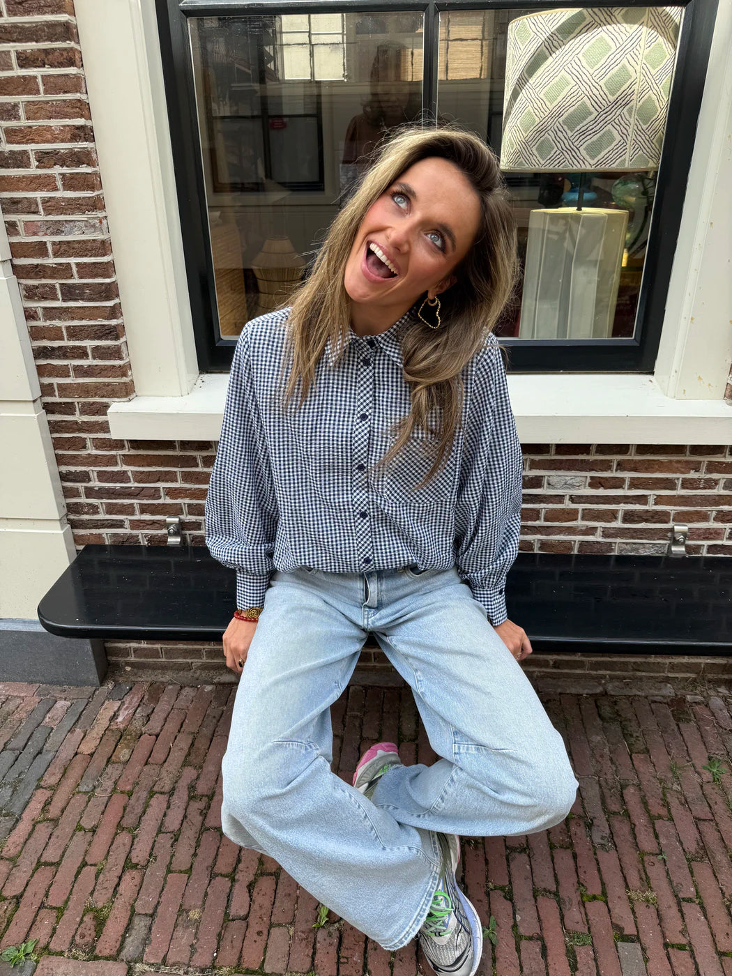 Lux blouse lange mouw blauw/wit geruit