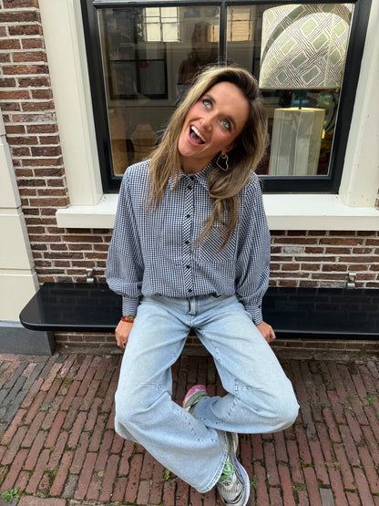 Lux blouse lange mouw blauw/wit geruit