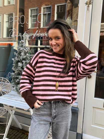 Pippa knit pink/brown striped