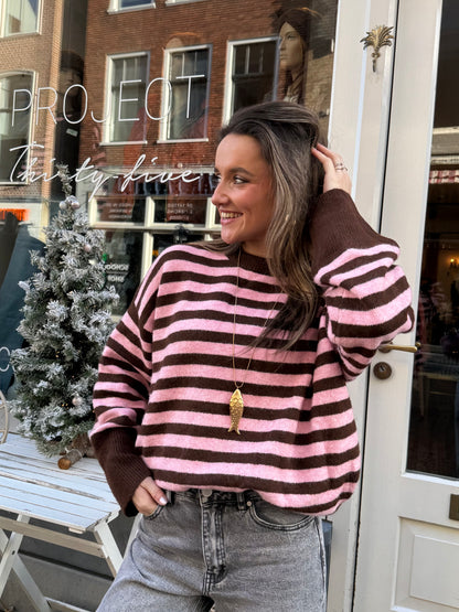 Pippa knit pink/brown striped