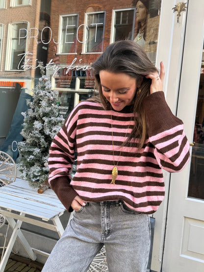 Pippa knit pink/brown striped