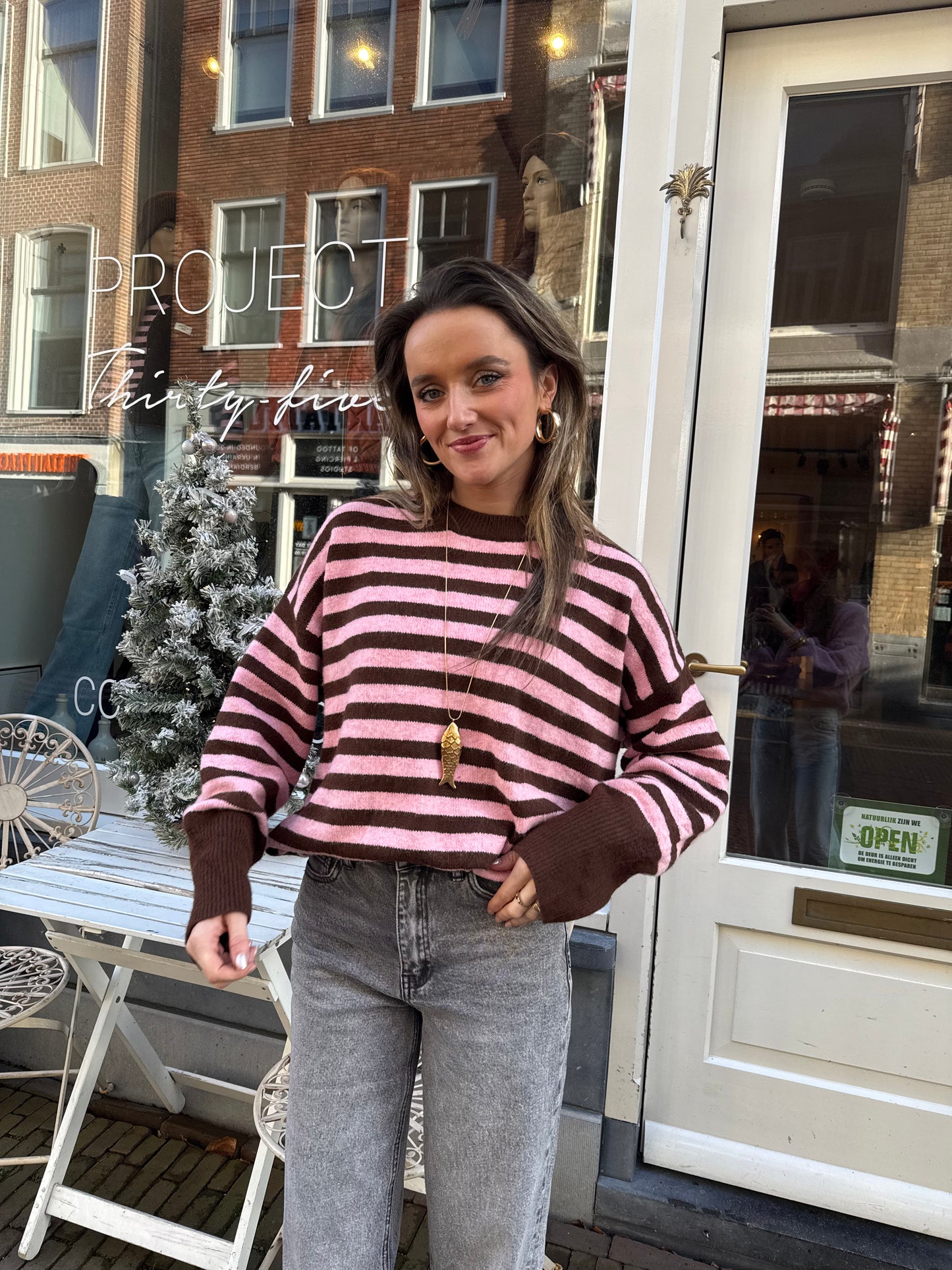 Pippa knit pink/brown striped