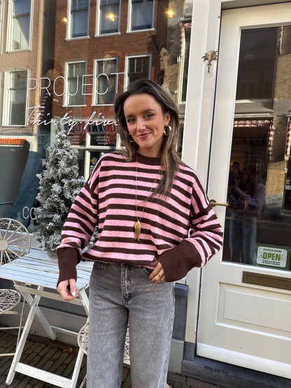 Pippa knit pink/brown striped