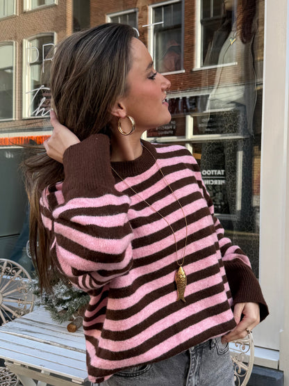 Pippa knit pink/brown striped