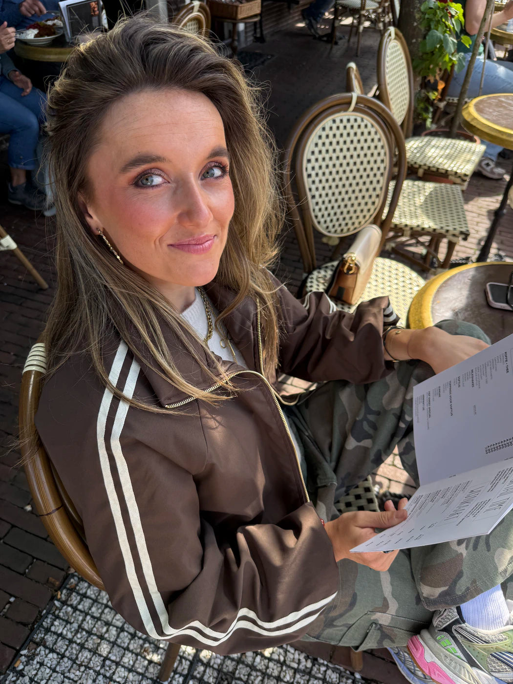 Riley gewatteerde bomber bruin/wit streep