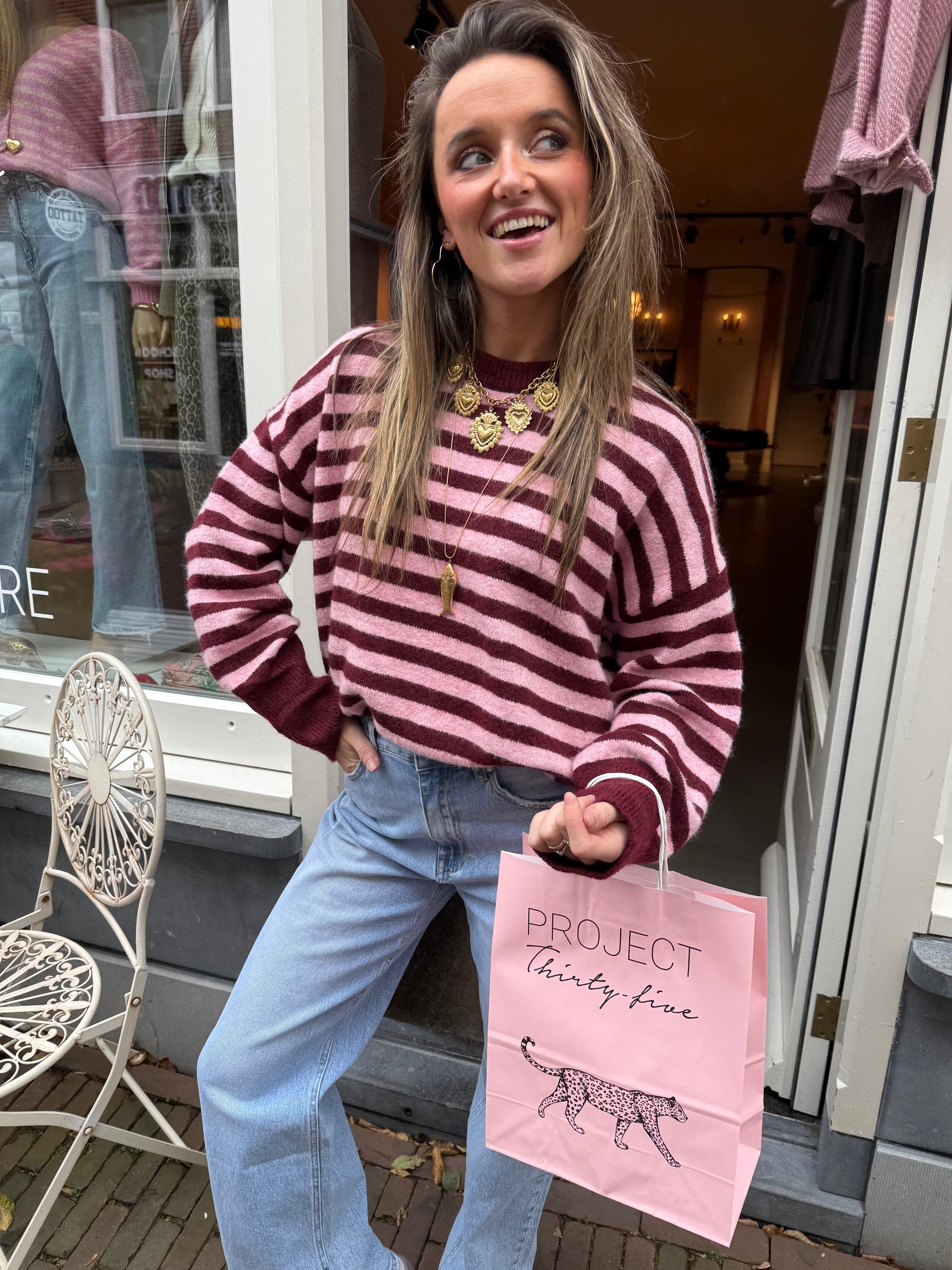 Pippa knit pink/burgundy striped - Project 35