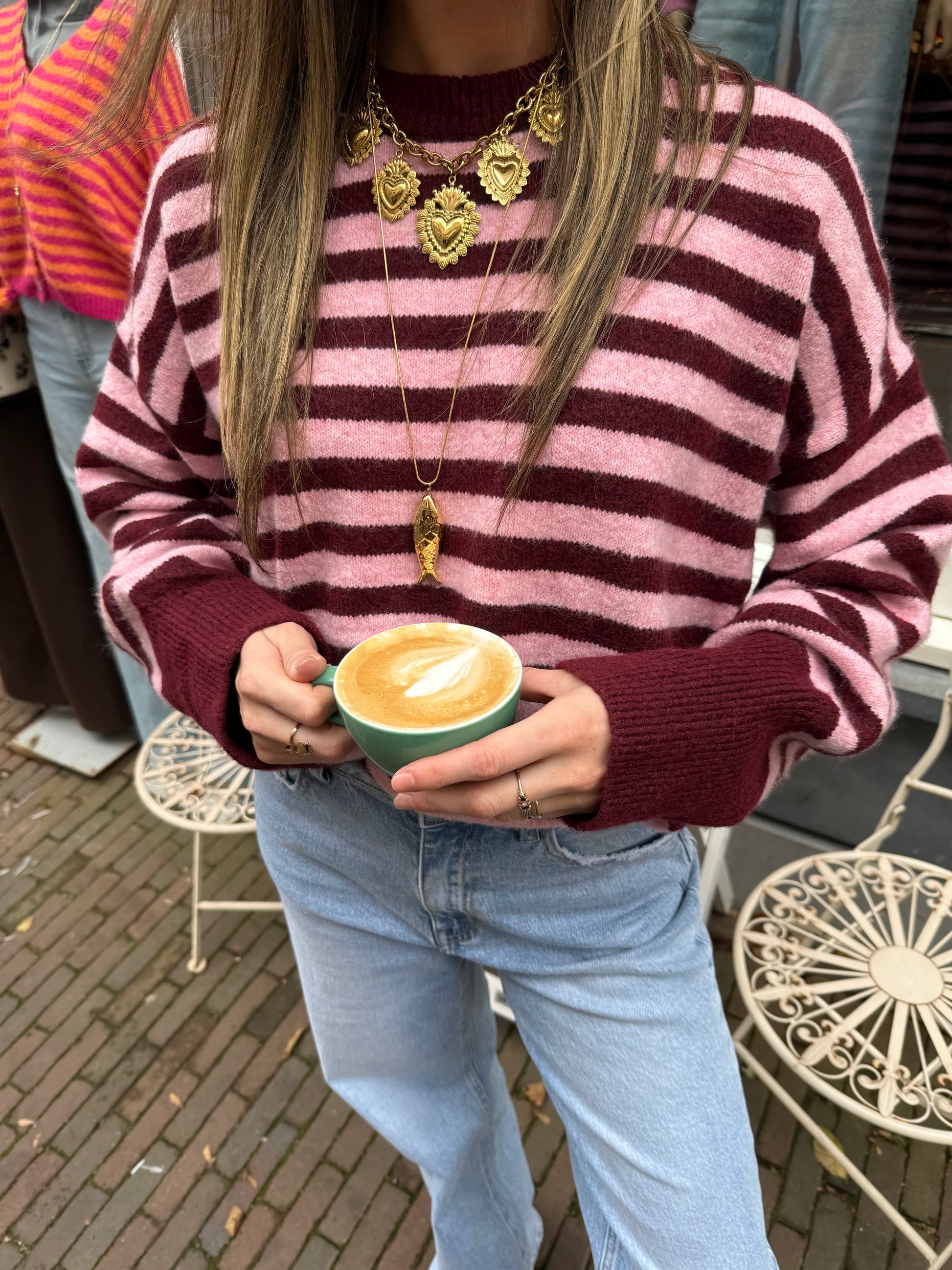 Pippa knit pink/burgundy striped - Project 35