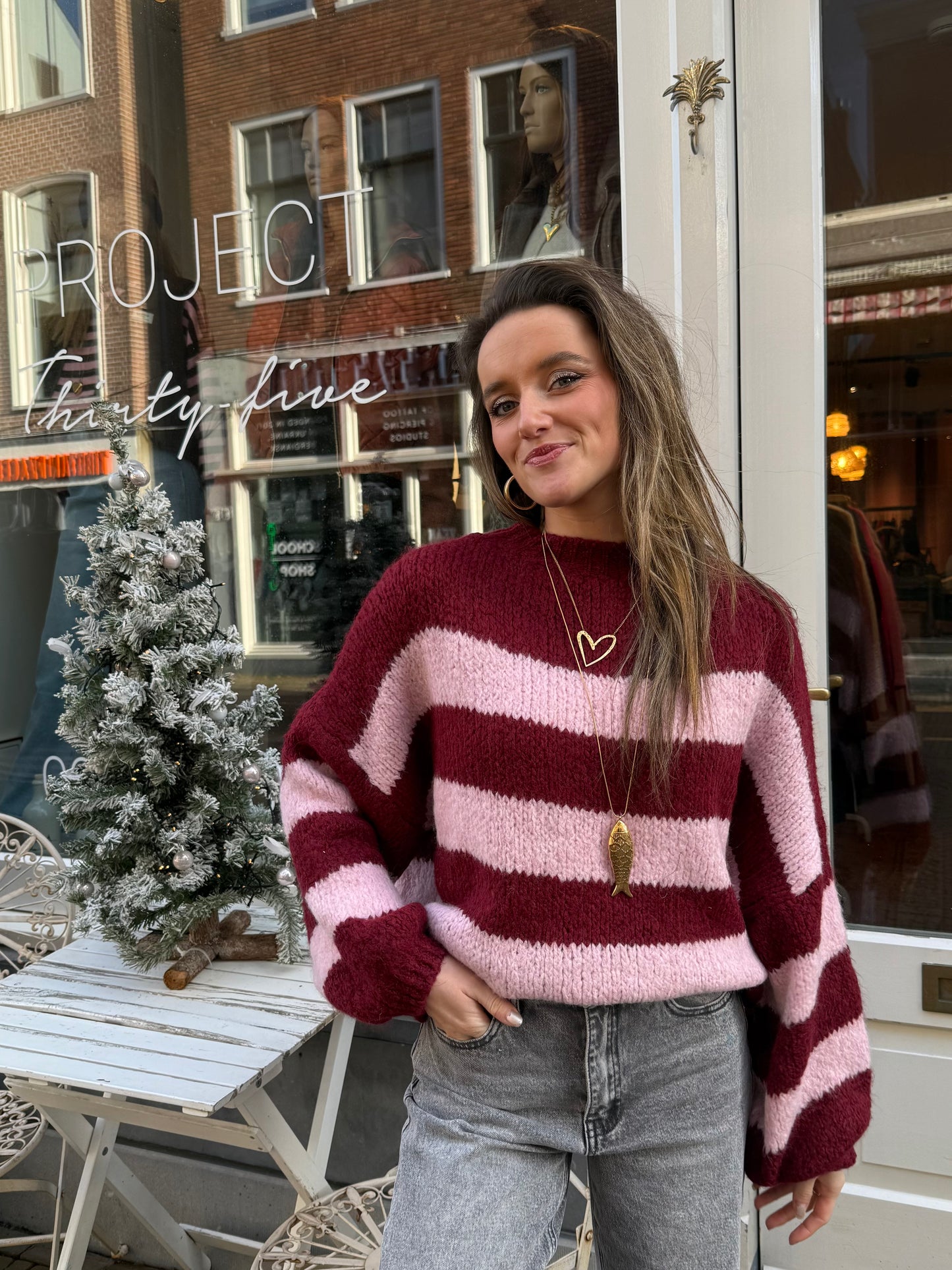 Lena knit burgundy/pink striped