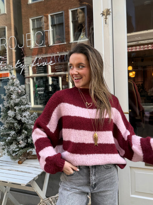 Lena knit burgundy/pink striped