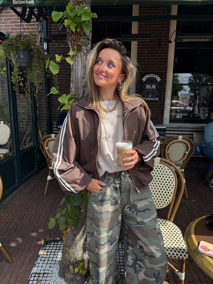 Riley gewatteerde bomber bruin/wit streep
