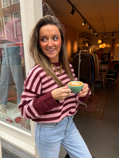 Pippa knit pink/burgundy striped - Project 35