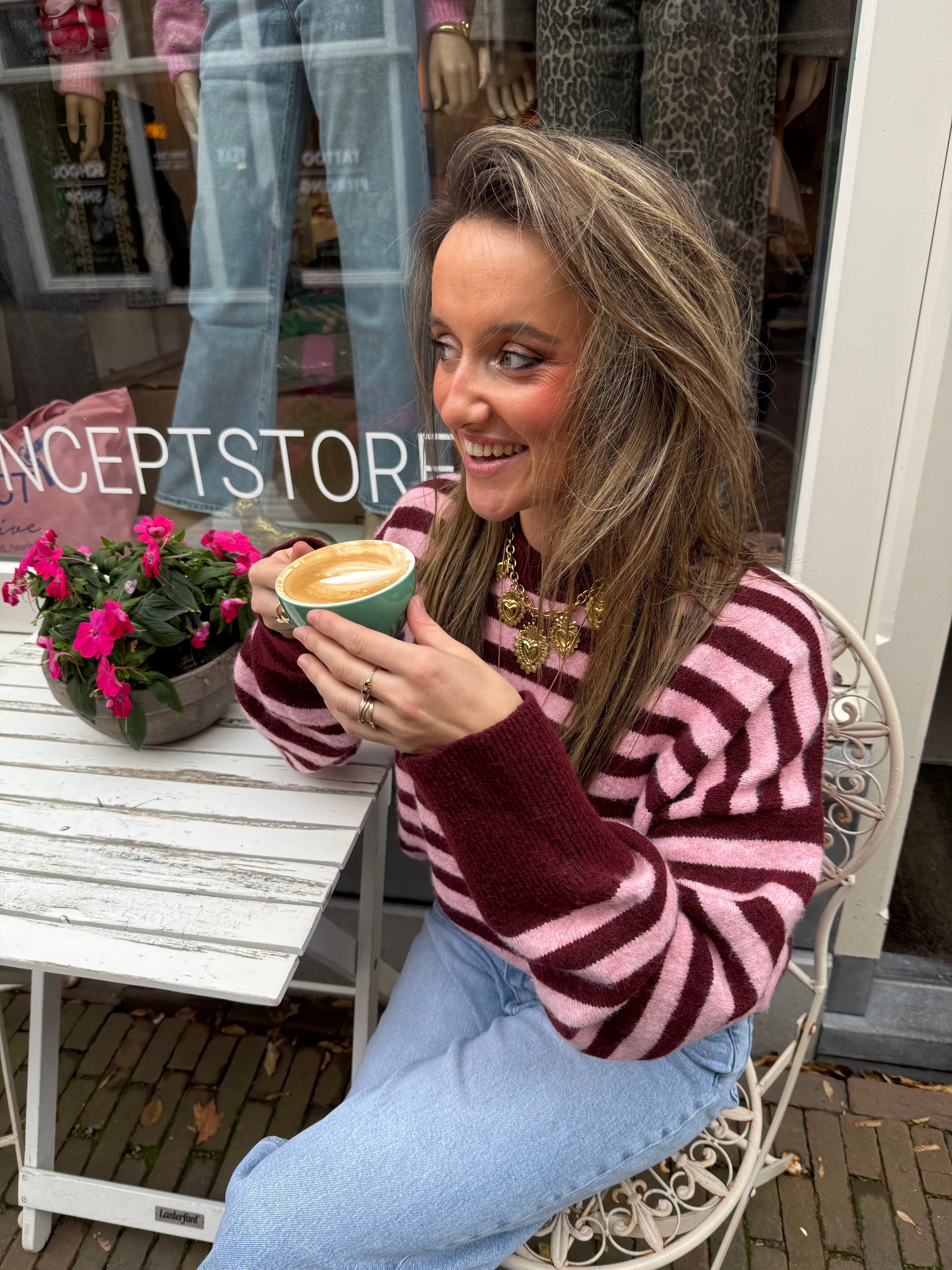 Pippa knit pink/burgundy striped - Project 35