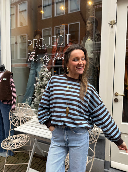 Miley sweater blue/brown striped