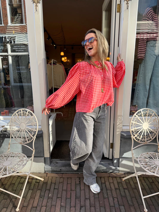 Nada blouse oranje geruit