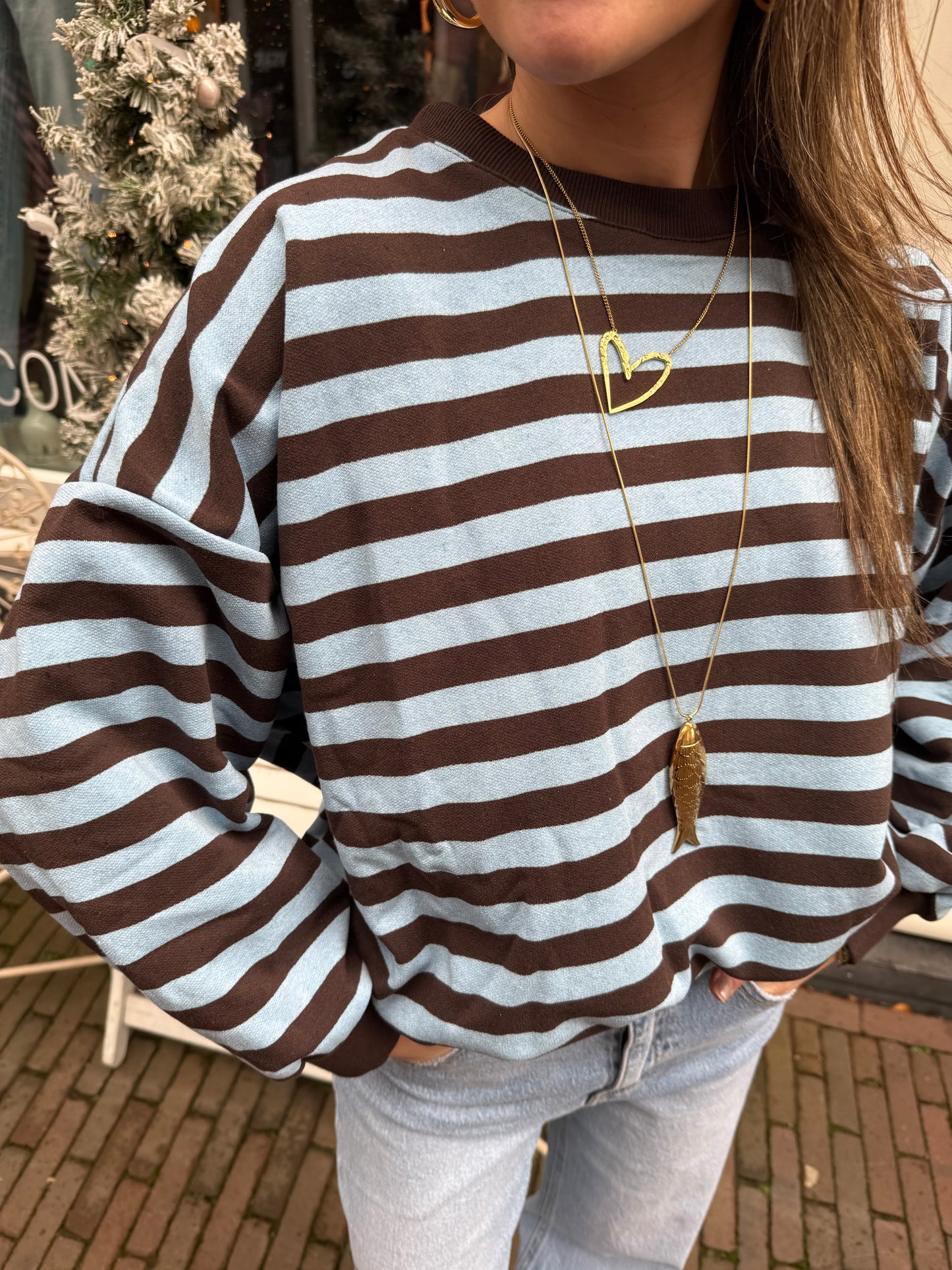 Miley sweater blue/brown striped
