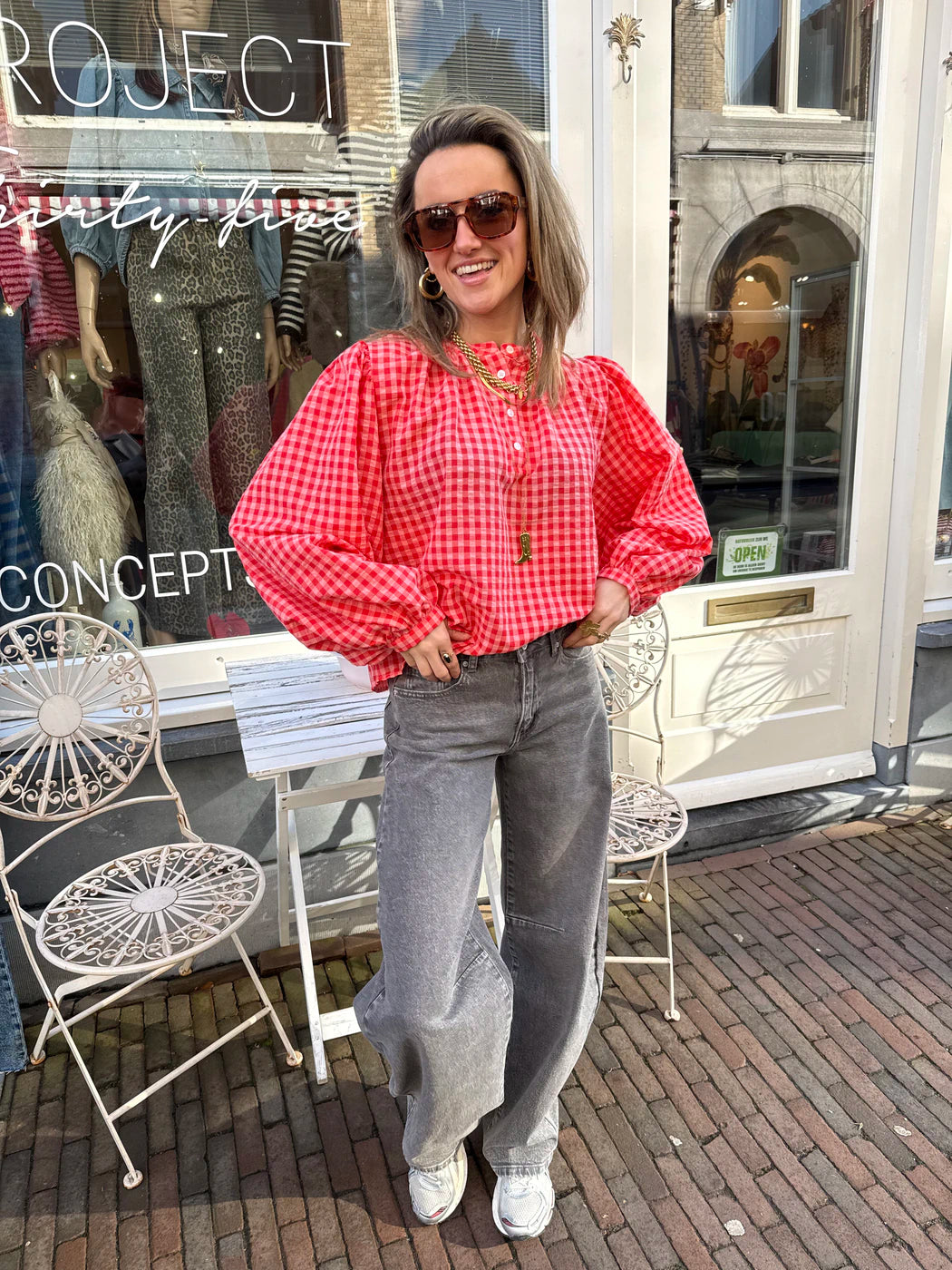 Nada blouse oranje geruit