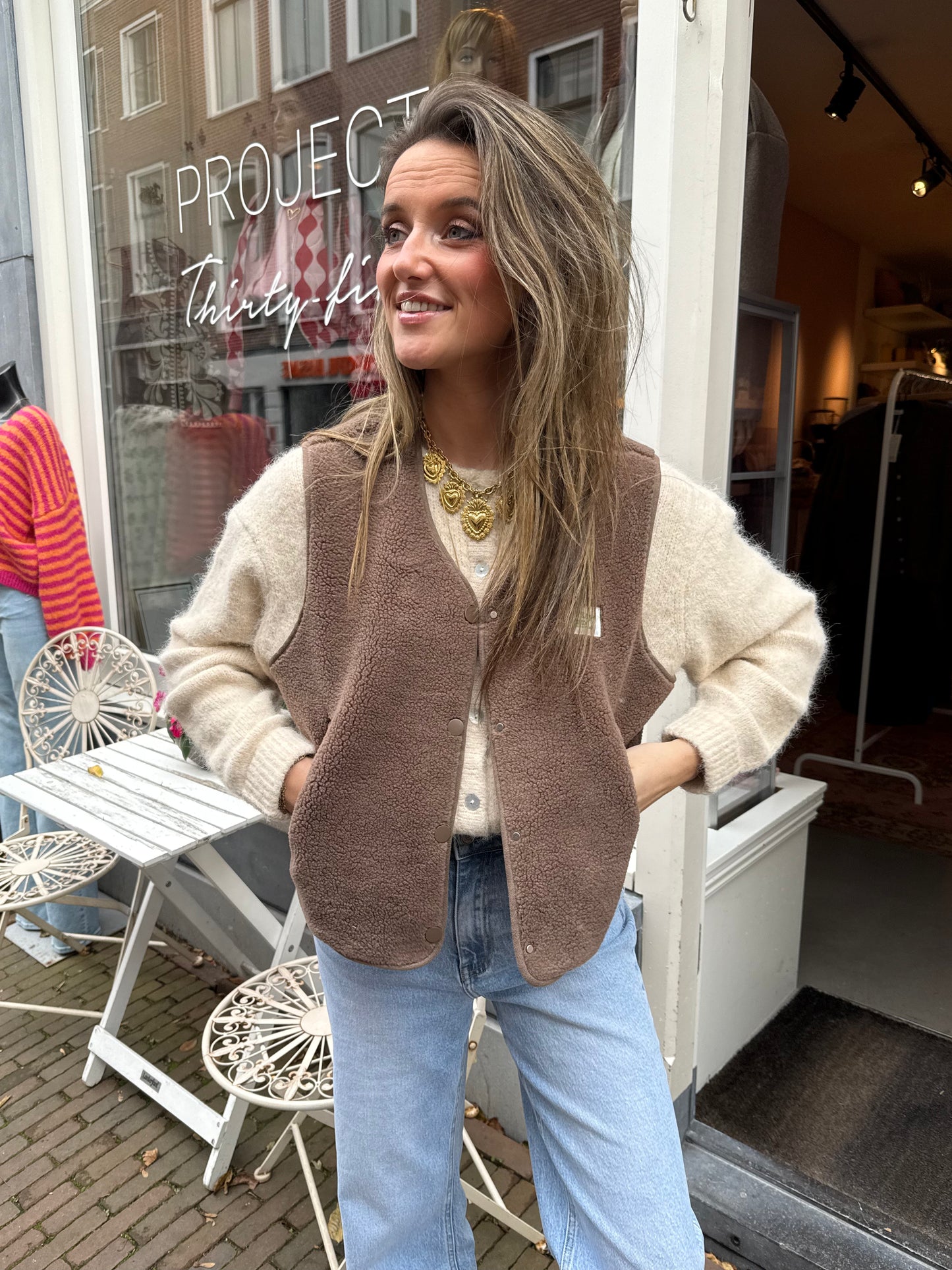 Luna teddy gilet taupe - Project 35