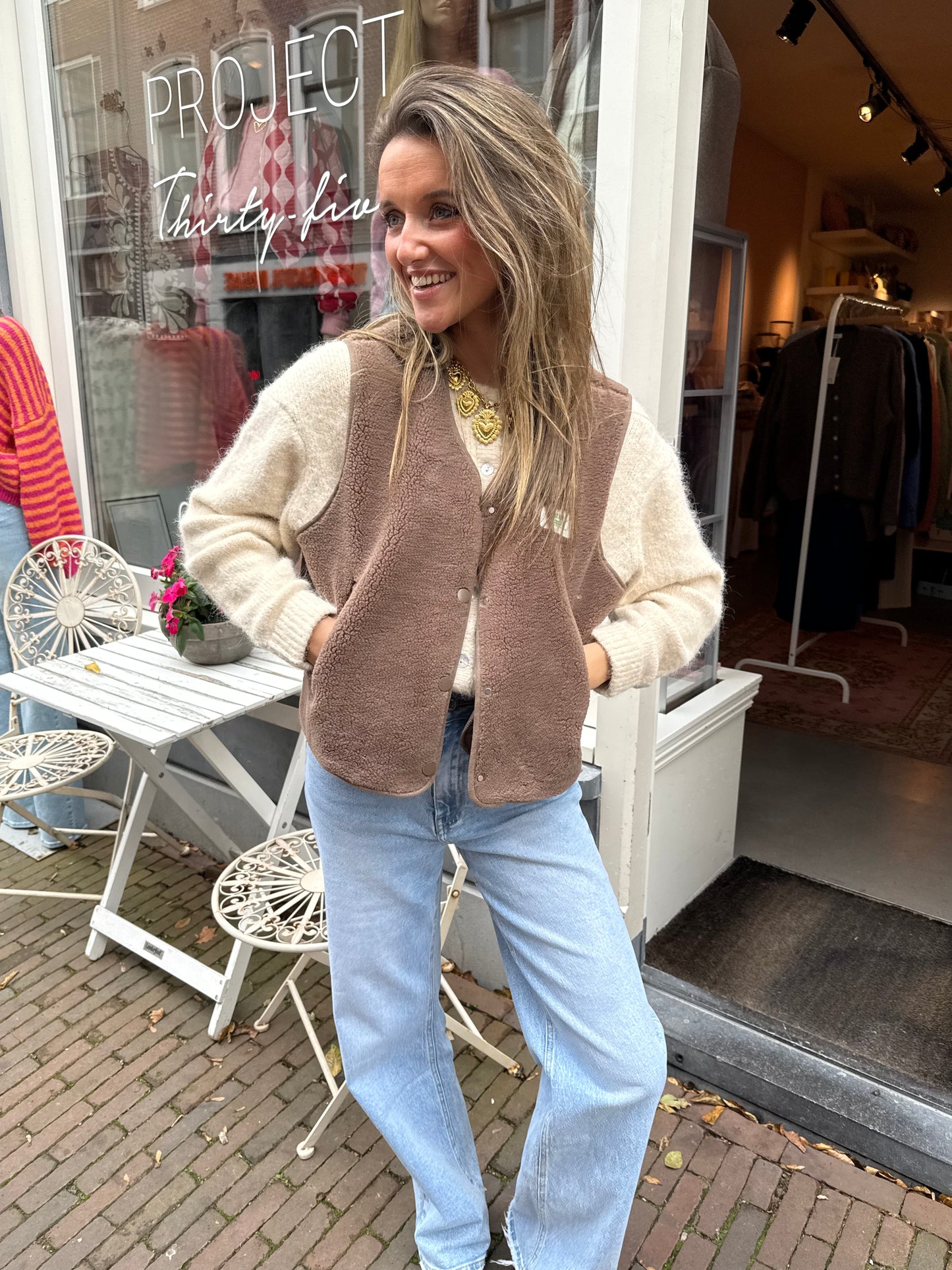 Luna teddy gilet taupe - Project 35