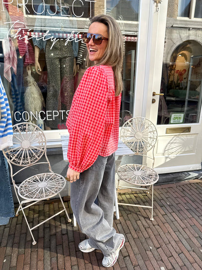 Nada blouse oranje geruit