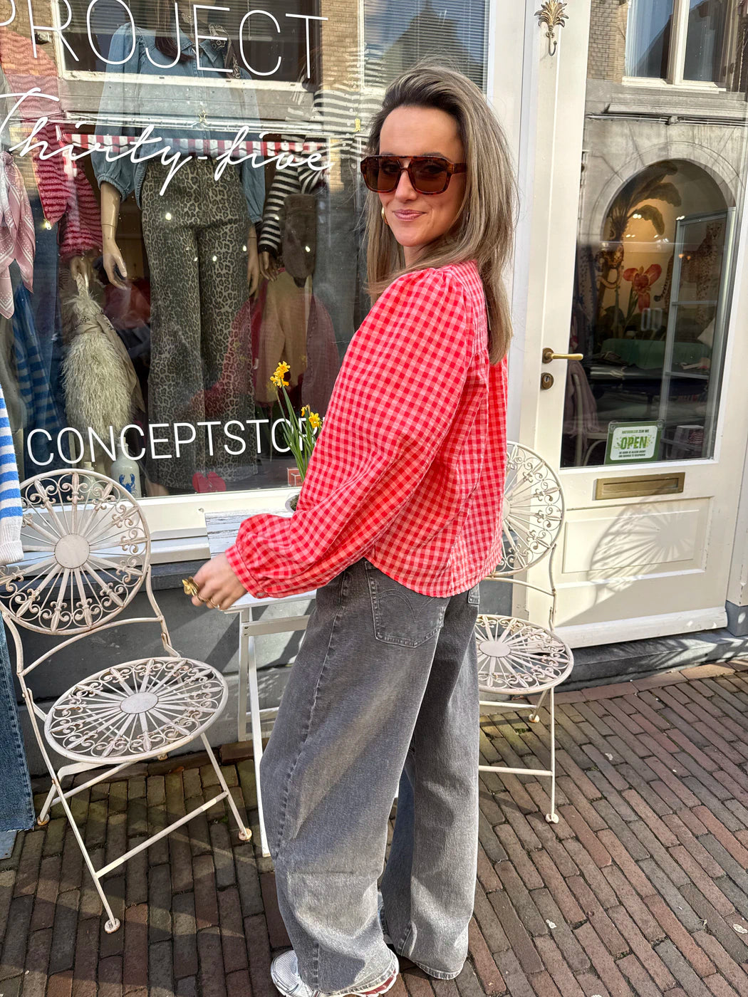 Nada blouse oranje geruit