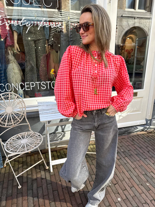 Nada blouse oranje geruit