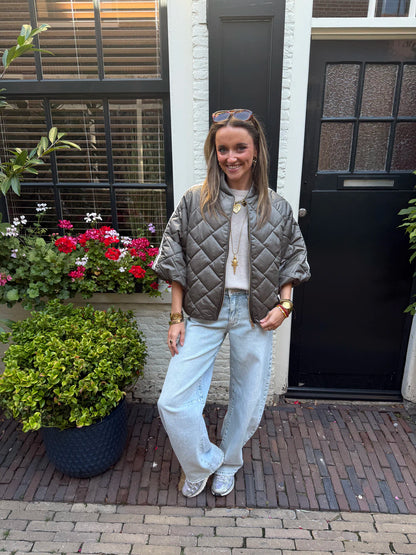 Lio gewatteerde bomber korte mouw groen/wit streep