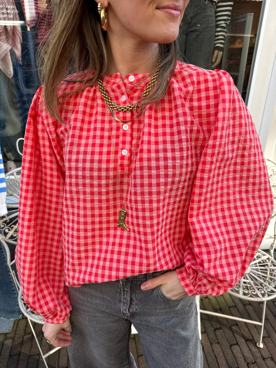 Nada blouse oranje geruit