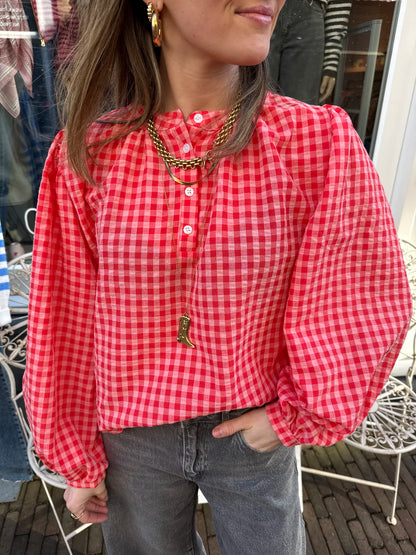 Nada blouse oranje geruit