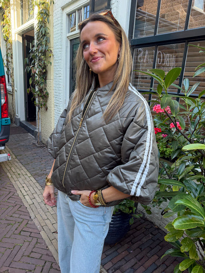 Lio gewatteerde bomber korte mouw groen/wit streep