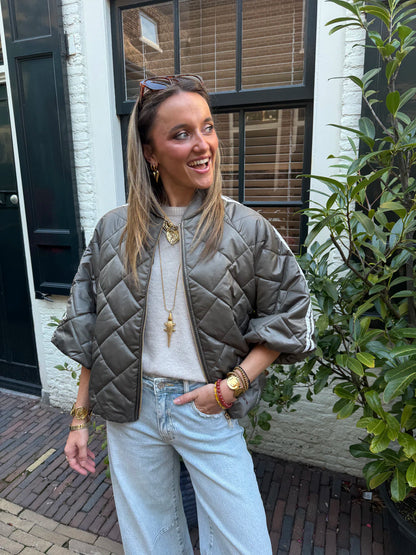 Lio gewatteerde bomber korte mouw groen/wit streep